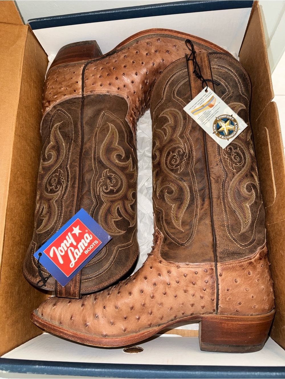 Tony Lama Brown Tan Ostrich Leather Western Boots